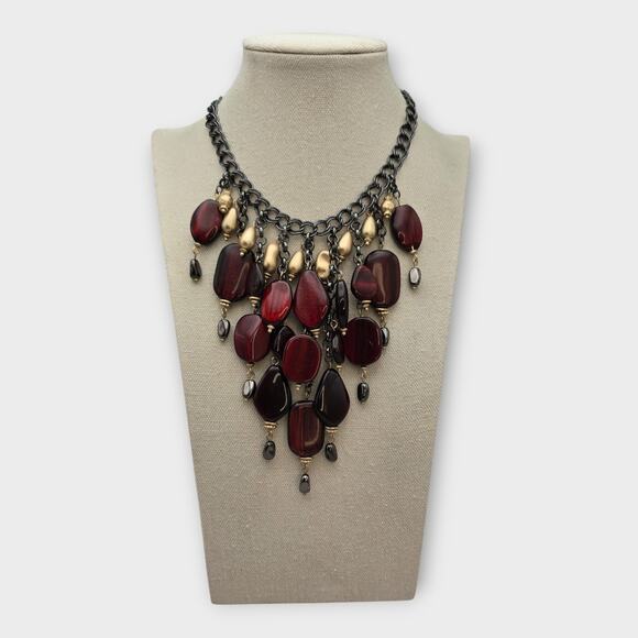 Red & Gold Bead Necklace – Antique Metal – Dark Academia Gothic Regency Style - Picture 7 of 9